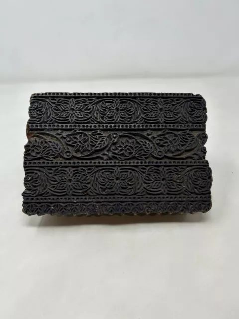 Printing Block Stamp Wooden Wood Hand Carved Textiles Indian Vtg Henna x2 GA 3