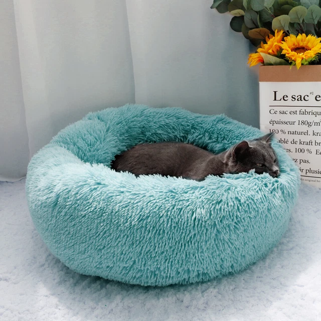 Fluffy Donut Pet Dog Cat Bed Plush Soft Warm Calming Sleeping Bed Round Cuddler 11