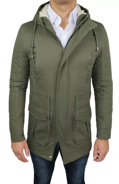 Giaccone Parka Uomo Casual Verde Slim Fit Aderente Giacca Cappotto S M L Xl Xxl