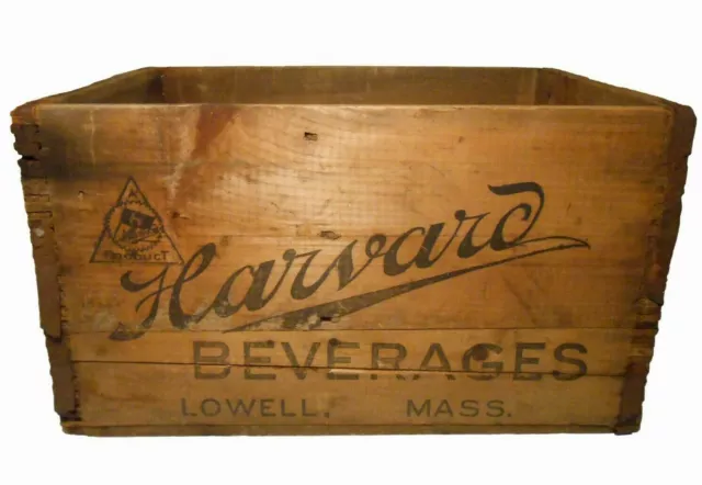 Scarce Harvard Beverages Lowell Ma Early 20Th C Vint Ink Stmpd Wood Box Ad Crate
