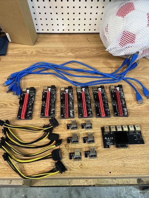 USB PCI-E Express 1 to 16x Extender Riser Card Adapter AND 1-to-6 pcie splitter