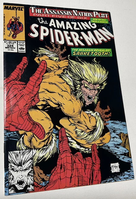The AMAZING SPIDER-MAN 324 MID NOV 1989 MCU Direct Marvel Comic Book SABRETOOTH