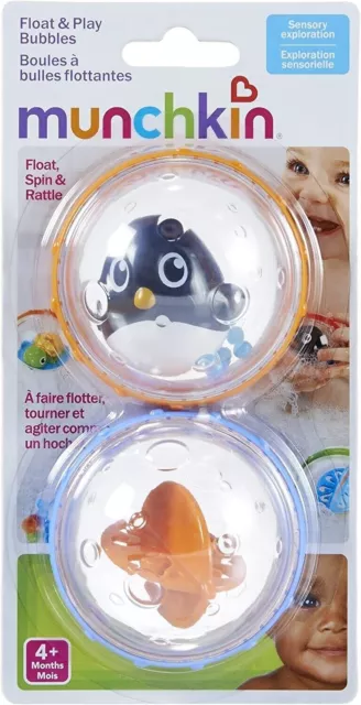 Munchkin Float and Play Bubble, 2 Pack - Penguin and Spinner - Open Box