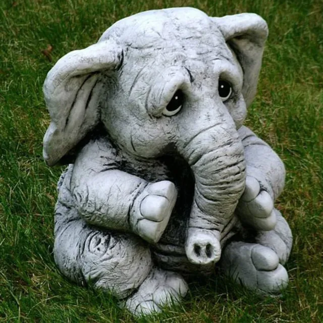 Cute Elephant Garden Ornament Yard Lifelike Figurine Animal Statue Decor
