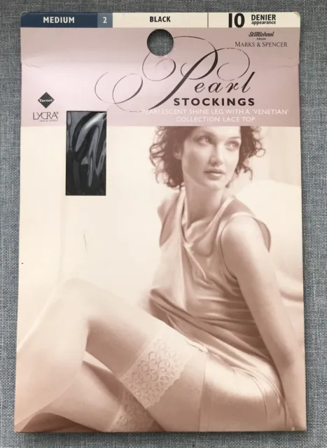 Vintage St Michael M&S Pearl Stockings Black 10 Denier Size Medium