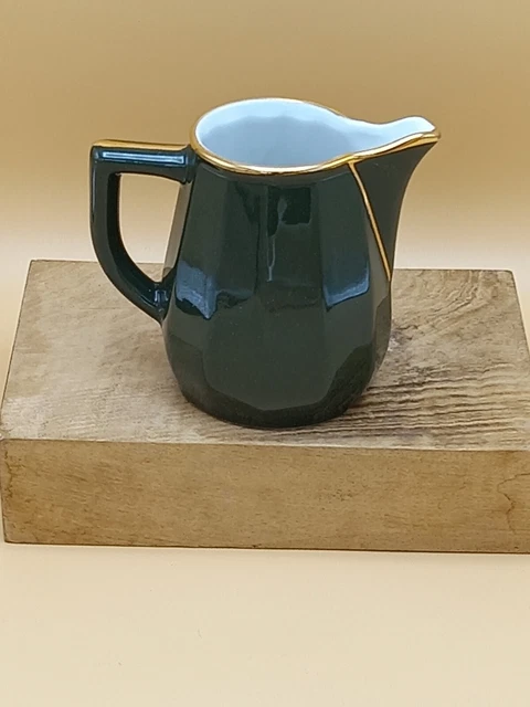 APILCO GREEN & GOLD LARGE MILK JUG FRENCH BISTRO WARE YVES DESHOULIERES 12 cm
