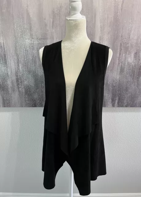 Calvin Klein Faux Suede Black Sweater Vest Sleeveless Drape Open Duster Womens S