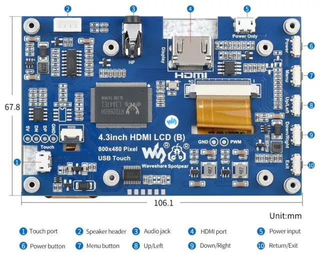 4.3inch Capacitive Touch Screen LCD (B), 800×480, HDMI, IPS, Various Devices & S