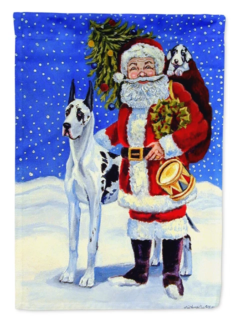 Harlequin Great Dane with Santa Claus Flag Garden Size 7083GF