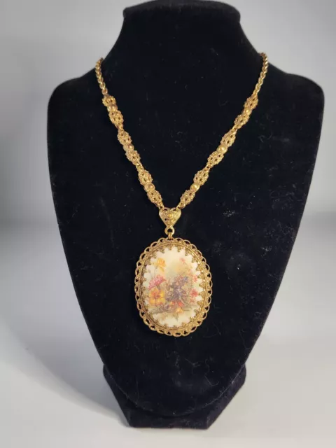 Vintage Goldtone West Germany Floral Sugar Crystal  Necklace Cottagecore