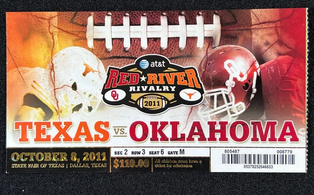 2011 Oklahoma Sooners Texas Longhorns Ticket Stub Cotton Bowl Dallas Red River