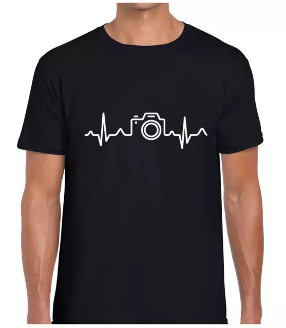 T-Shirt Da Uomo Fotocamera Heartbeat Cool Fotografo Fotografia Regalo Idea Regalo