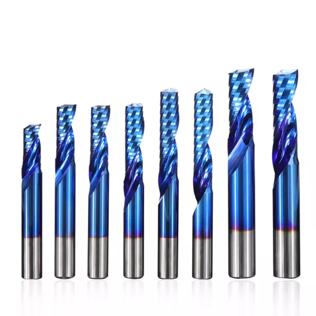 6/8mm Shank Carbide End Mill CNC Slot Drill Single Flute Spiral Nano Blue