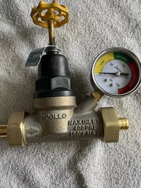 Apollo APXPRV34WG 3/4” Double Union PEX Water Pressure Regulating Valve w/ Gauge