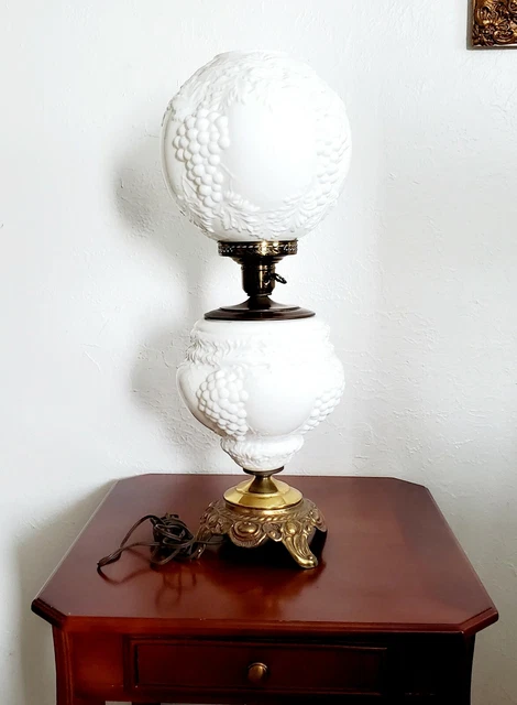 Vintage Victorian Double Globe Parlor Gwtw Electric Lamp Grapes Milk Glass White