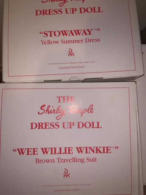 Two Shirley Temple Danbaury Mint Doll Outfits "Stowaway" and "Wee Willie Winkie"