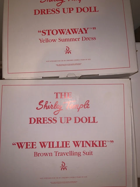 Two Shirley Temple Danbaury Mint Doll Outfits "Stowaway" and "Wee Willie Winkie"