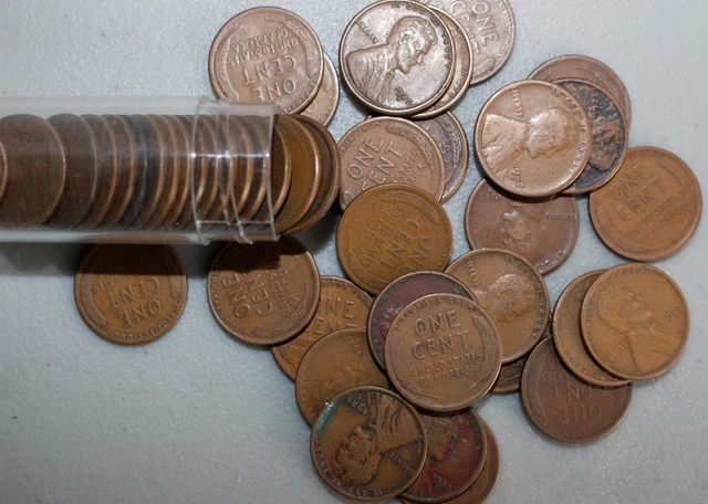 44 Coin Lot 1925 S Lincoln Wheat Cents Coins 1c US Pennies Average Circulated