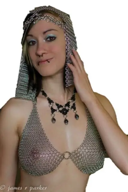 MEDIEVAL WOMANS CHAINMAIL Costume ( Bra + Fore head band ) Antique Look  $43.71 - PicClick