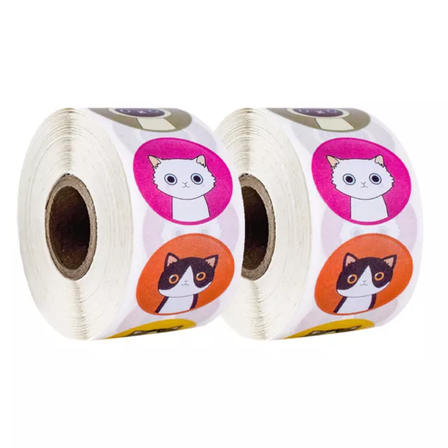 2 Rolls Chaton Stickers Décor Animalier Cahier Autocollant Rond Vintage