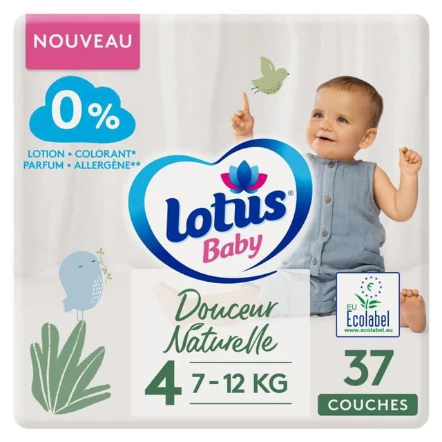 LOT DE 5 - LOTUS BABY - Couches Douceur Naturelle Taille 4 - Le paquet de 37 cou