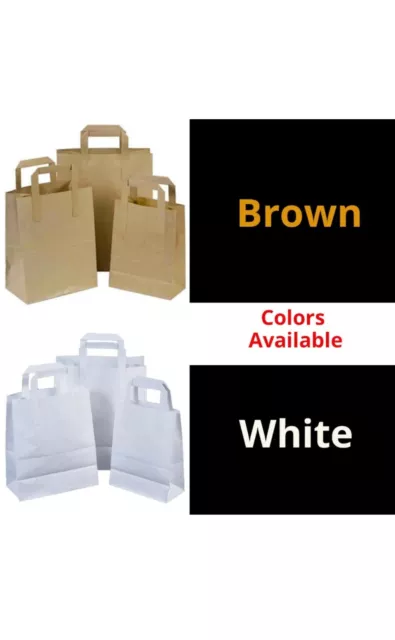 Kraft Paper Brown & White Sos Food Carrier Bags With Handles Party Takeaway Etc