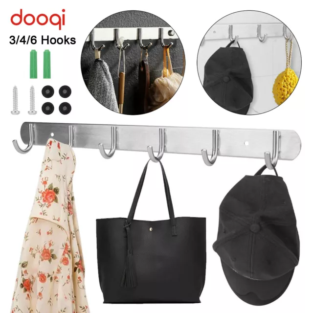3/4/6 Hooks Wall Mount Key Bag Towel Rack Hanger Holder Coat Robe Hat Clothes