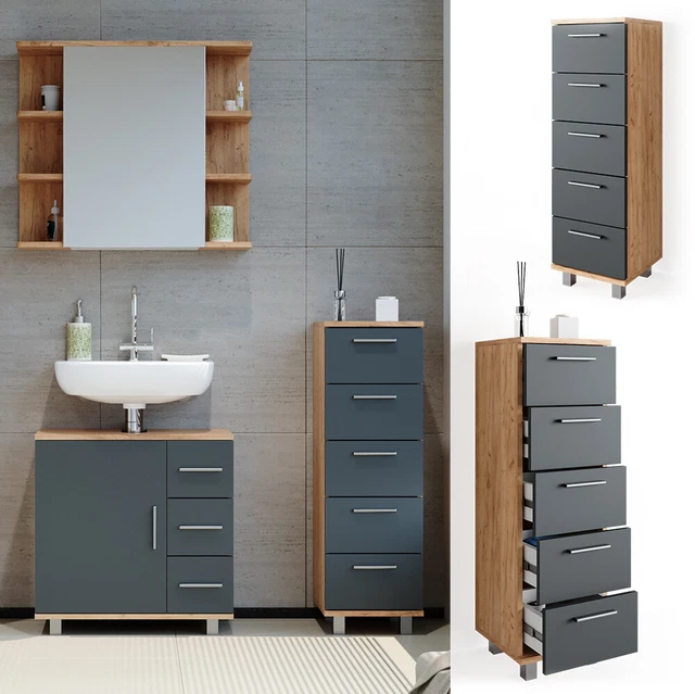 Ensemble de meubles de salle de bains Ruben Blanc 3 pièces, avec armoire haute Vicco | Blanc | Ensemble 3 | 425142196445711
