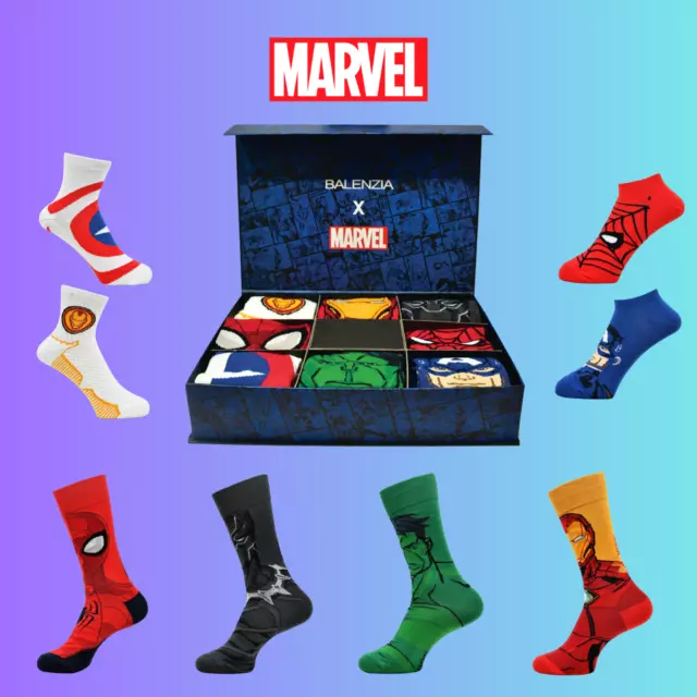 Marvel Gift Pack Men 8 Pairs Socks Pack Spiderman Iron Man Avengers Hulk Captain