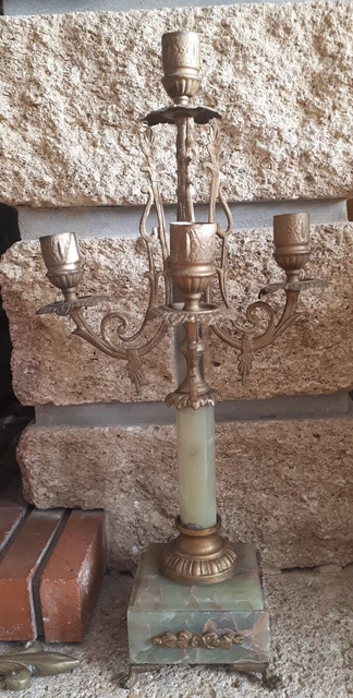 Chandelier marbre, laiton et pampilles XIXème