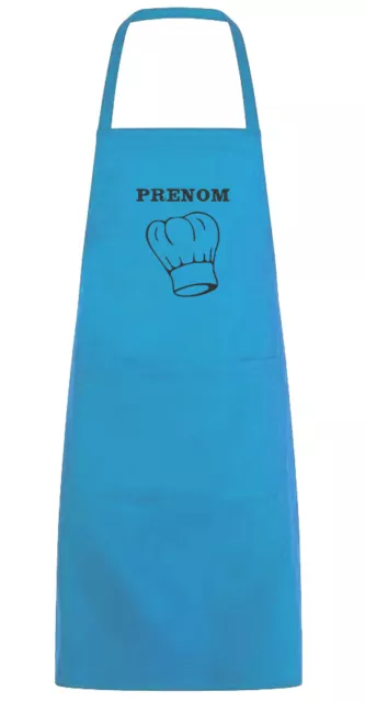 tablier de cuisine bleu brodé personnalise avec prénom au choix