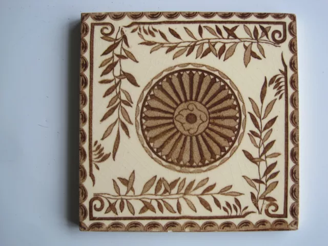 Antique Victorian Brown Aesthetic Transfer Print Tile - Central  Flower C1884