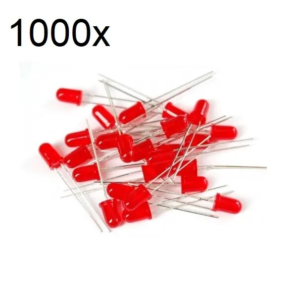 1000x Red LED 5mm Wide Angle Diffused 3V Light Emitting Diodes Bright Round PCB