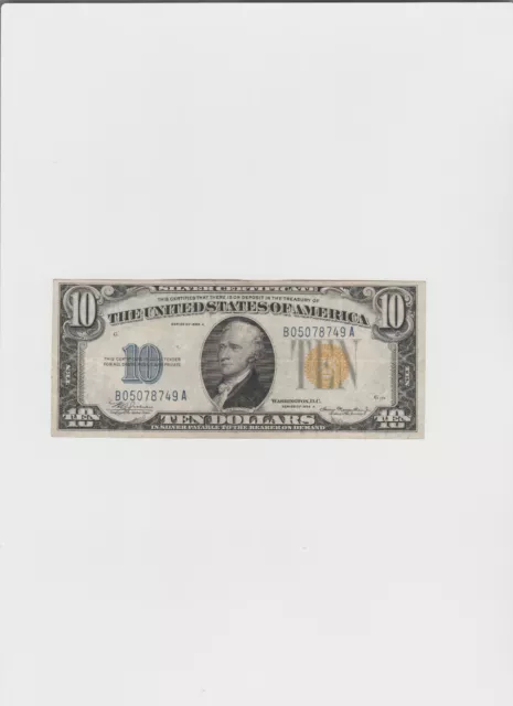 $10 1934 A (( NORTH AFRICA )) Silver Certificate  Lightly circulated.BA Block