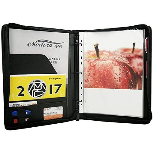 Zippered Portfolio Binder 3 Ring with Writing Pad Legal Size Letter - PU Leat...