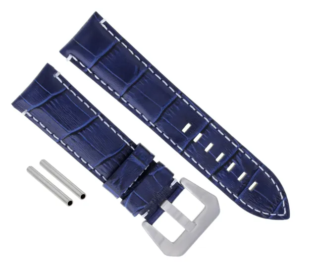 22Mm Pam Leather Watch Band Strap For Pam Panerai Watch Gmt Blue White Stitch