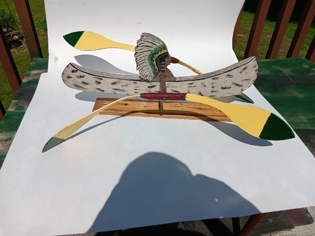 Vintage  Folk Art Whirligig--Indian  Chief with  Canoe==1930's