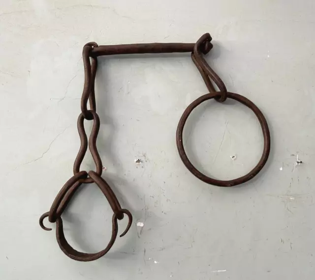 Rare Old Vintage Primitive Hand Forged Wrought Rustic Iron Chain/Shackles