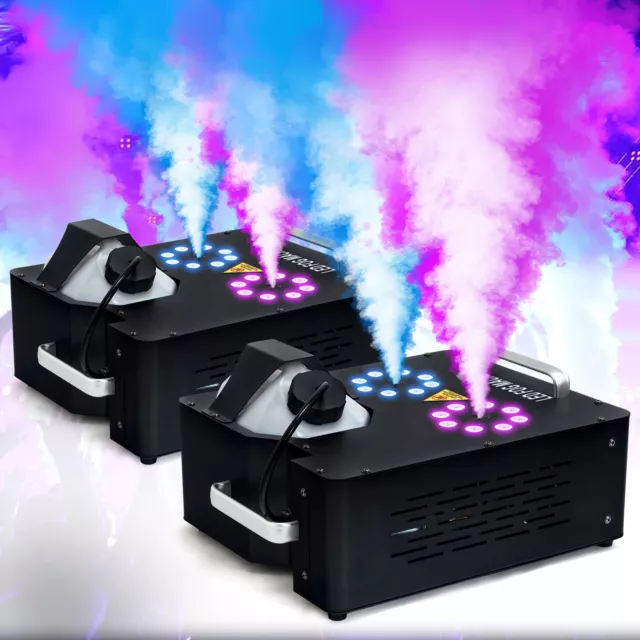 2PCS 2000W Fog Machine RGB 16 LED Light DMX Stage DJ Vertical Dual Spray Smoke