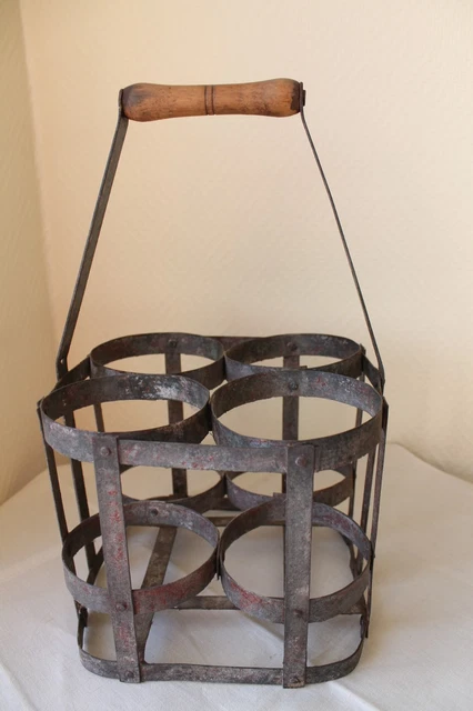 Ancien Casier à Bouteilles De Bistrot - Porte 6 Bouteilles - Bois Et Zinc - Avec Poignée - Déco Cave