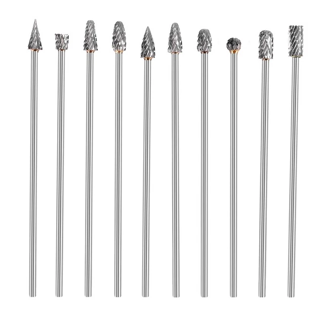 1X(10Pc 4 Inch Long Cut Tungsten Solid Carbide Burrs Set 1/8 Inch(3mm)h