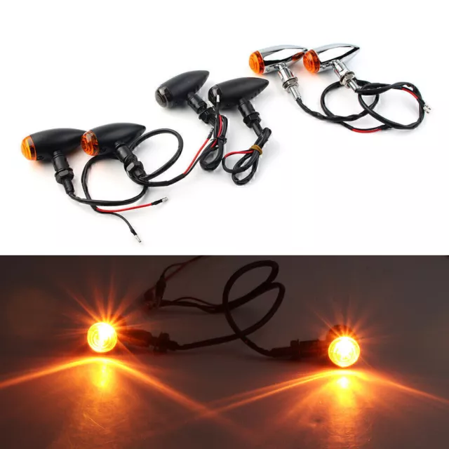 Amber LED Mini Bullet  Motor Turn Signal Lights Cruiser Chopper Custom