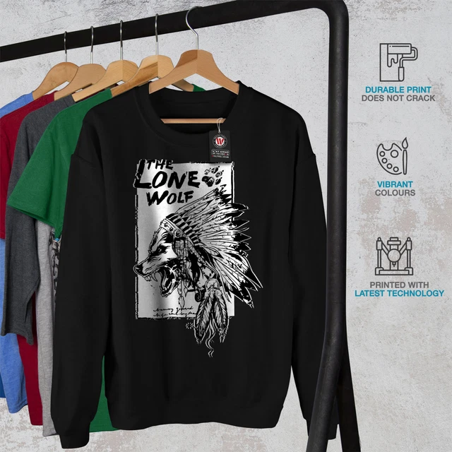 Felpa uomo indiana Wellcoda The Lone Wolf, maglione pullover casual selvaggio 2