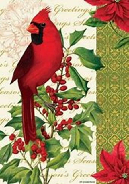 Red Cardinal and Holly Season Greetings Garden Flag 12"x18" Custom Decor 2 Sided