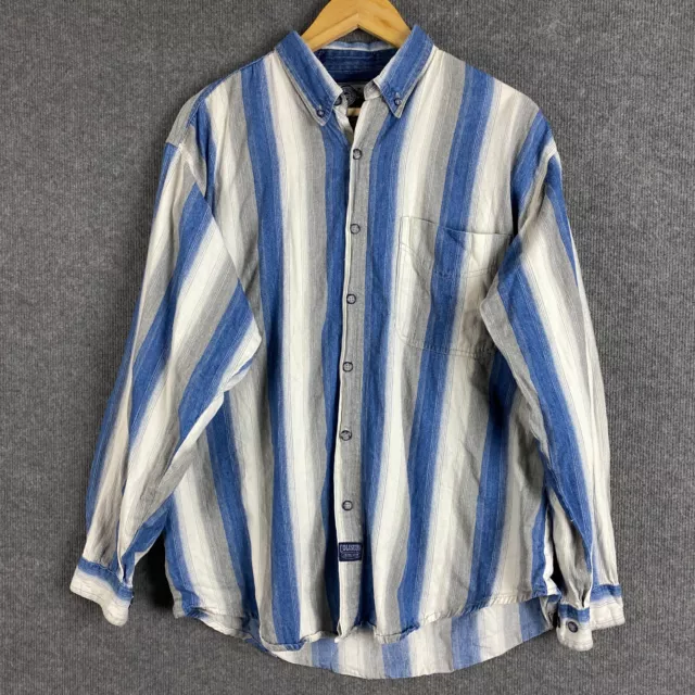Colissum Shirt Mens Extra Large Blue White Button Up Denim Striped Vintage 90s