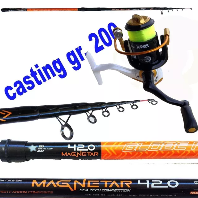 canna mulinello da surfcasting azione 200 gr lancio tecnico pesca mare fondo kit