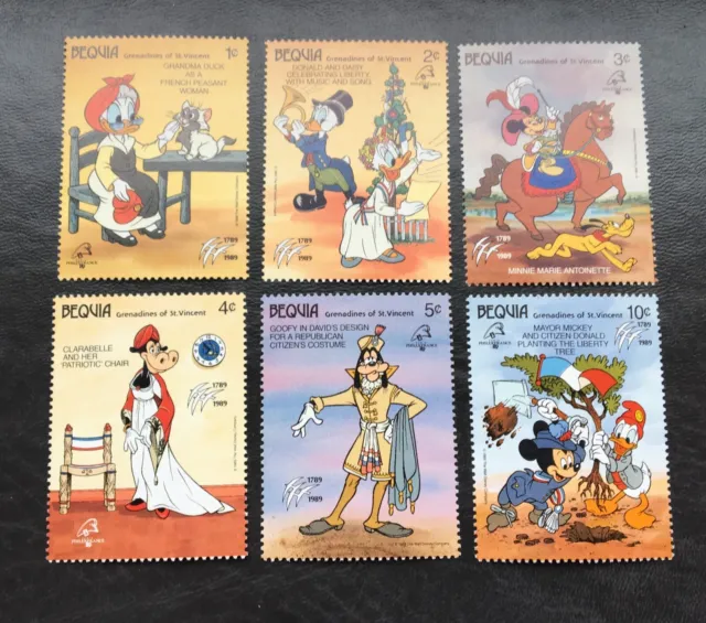 Bequia Grenadines of St. Vincent 1989 - 6 mint hinged stamps Walt Disney