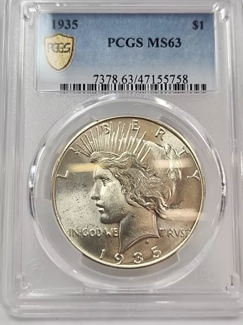 1935 P PEACE Silver Dollar **PCGS MS63 NICE BRIGHT COIN.   Rm209