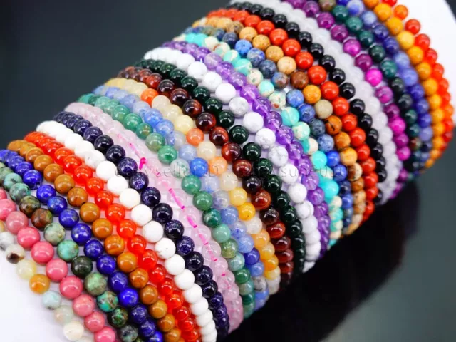 Handmade 4mm Mixed Natural Gemstone Round Beads Stretchy Bracelet Reiki Chakra