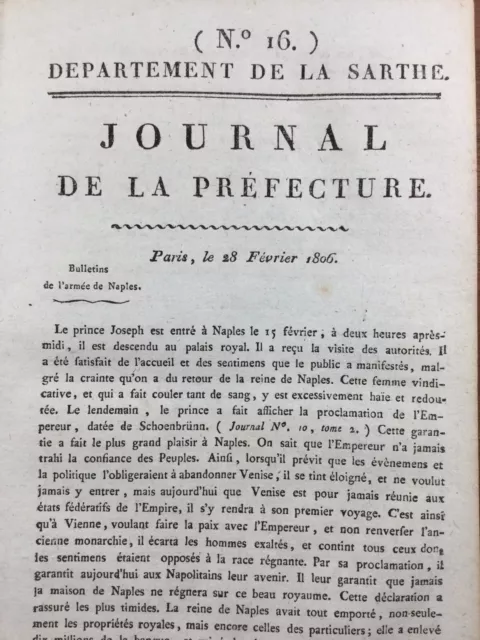 Bulletin de l’Armée de Naples 1806 Prince Joseph Napoléon Napoli Italie Mansigné
